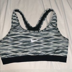Gray black and white nike sports bra